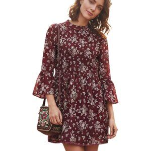 Jodi Kristopher Floral Burgundy Bell Sleeve Mini Dress L